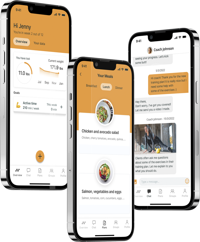 Een mockup van de coaching app die de functies laat zien.